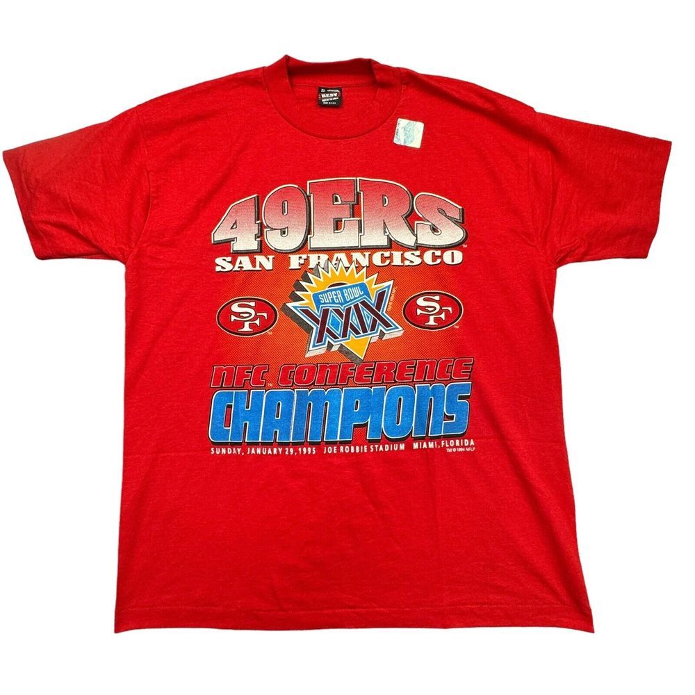 Vintage 1995 Super Bowl XXIX T-Shirt NOS Mens XL 49ers NFC Champ Single Stitch